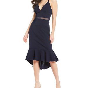 Mesh Bra Back Flounce Hem Midi Dress